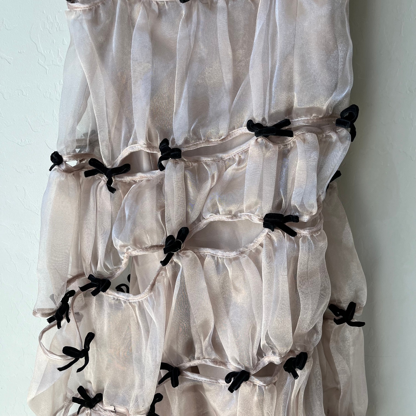 Marchen Dress Bow Embellished Asymmetric Organza Midi Dress Beige Black S — image 5 of 8